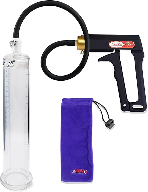LeLuv Maxi Black Premium Penis Pump with Uncollapsable Silicone Hose | 9" Length x 1.65" Diameter Cylinder