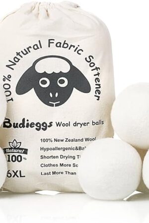 Wool Dryer Balls Organic XL 6-Pack, 100% New Zealand Chemical Free Fabric Softener for 1000+ Loads, Baby Safe & Hypoallergenic, Reduce Wrinkles & Shorten Drying Time Naturally