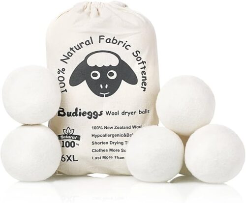 Wool Dryer Balls Organic XL 6-Pack, 100% New Zealand Chemical Free Fabric Softener for 1000+ Loads, Baby Safe & Hypoallergenic, Reduce Wrinkles & Shorten Drying Time Naturally