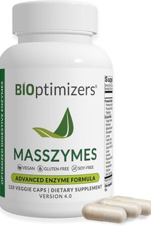 BIOptimizers MassZymes - Complete Digestive Enzymes Supplement for Gut Health - Bloating Relief for Men and Women - Lipase Amylase Bromelain Digestive Enzymes (120 Capsules)