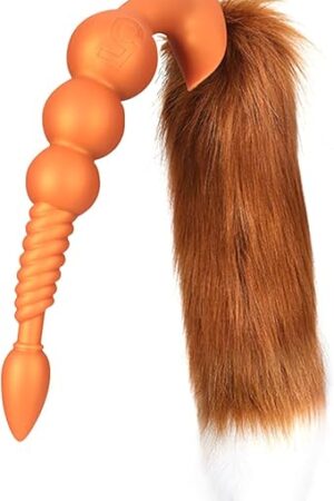 Anal Beads Anal Butt Plug with Removable Artificial Fur Fox Tail Silicone Adult Sex Toy for Prostate G-spot Stimulation Anus Training Role Play Erotic Sex Game for Men Women Couple Gold S