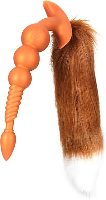 Anal Beads Anal Butt Plug with Removable Artificial Fur Fox Tail Silicone Adult Sex Toy for Prostate G-spot Stimulation Anus Training Role Play Erotic Sex Game for Men Women Couple Gold S