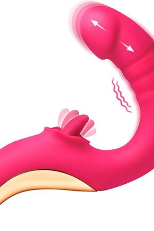 LICKGASM Tease & Please Thrusting & Licking Vibrator for Women, & Couples Flexible, Dual Stimulating Shaft Thrusting and Vibration, Premium Silicone Waterproof & Rechargeable 2 Pieces, Pink