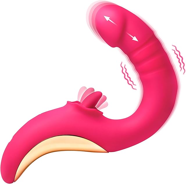 LICKGASM Tease & Please Thrusting & Licking Vibrator for Women, & Couples Flexible, Dual Stimulating Shaft Thrusting and Vibration, Premium Silicone Waterproof & Rechargeable 2 Pieces, Pink