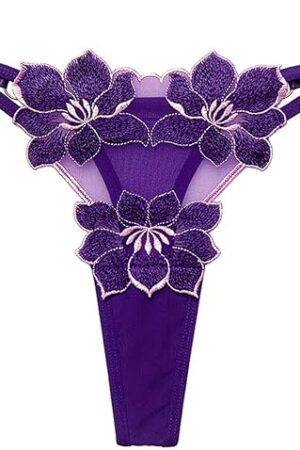 Women Adjustable G-Strings Thong Sexy Panties Lace Sheer T-back Lingerie Briefs Low Waist Erotic Underwear (Purple, One Size)