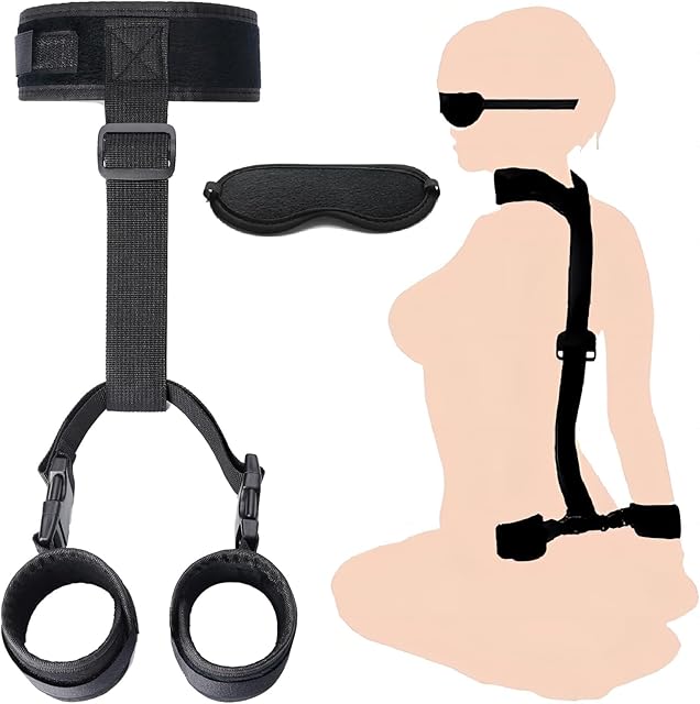 BDSM Bondage Kit Adult Restraints Sex Toys, Neck to Wrist Adjustable Bondage Gear & Accessories, Behind Back Handcuffs Collar with Blindfold Bed Straps Restraints Sex Ropes Sweater F13