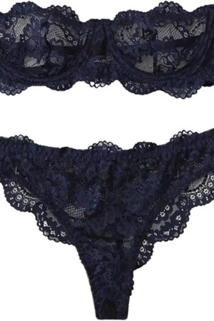 Women's 2 Piece Floral Lace Lingerie Set Backless Strapless Bra and Panty Sets