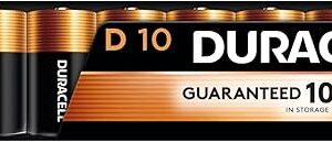 Duracell Coppertop D Batteries, 10 Count (1 Pack), D Battery with Long-lasting Power, All-Purpose Alkaline Battery for Household and Office Devices