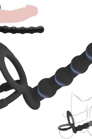 Anal Toys Anal Beads Dual Penetration Cock Ring, Couples Sex Toys Double Anal Dildo Strap On for Anal Play Pleasure & Vaginal Stimulation, Silicone Butt Plug Anal Hook Trainer with Penis Ring