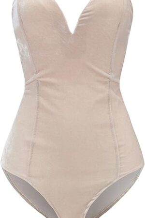 Women Strapless Velvet Bodysuit Back Lace Up Jumpsuit,Sexy Bodysuit Top Playboy Bunny Halloween Costume