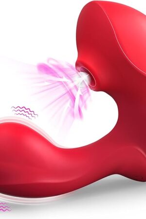 HaiPine Sucking Vibrator Adult Sex Toys, Dual Stimulation Rose Suction Vibrators with 9 Vibrating & Sucking Modes, Handheld Nipple Toys for Clitoral G Spot Stimulator, Female Couples Sex Toy, Rose Red