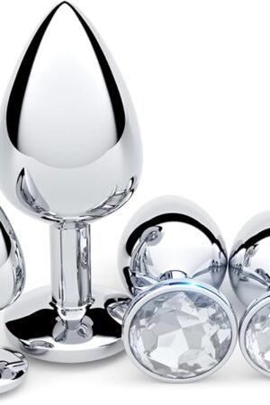 Anal Plug Beginner Set - 4 PCS Jewel Butt Plugs Sex Toy Anal Training Kit- G Spot Anal Sex Adult Toy for Beginner Adult Unisex Women and Men Couple (White)