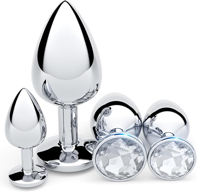 Anal Plug Beginner Set - 4 PCS Jewel Butt Plugs Sex Toy Anal Training Kit- G Spot Anal Sex Adult Toy for Beginner Adult Unisex Women and Men Couple (White)