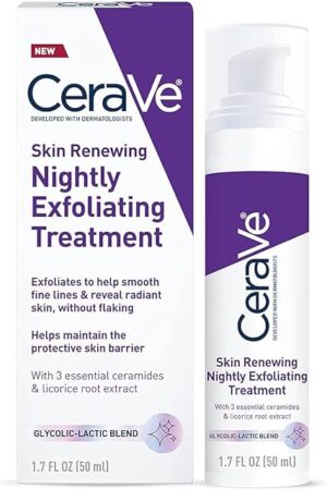 CeraVe Skin Renewing Nightly Exfoliating Treatment, Anti Aging Serum With 5% Blend Of Glycolic Acid & Lactic Acid, Wrinkles & Dark Spot Corrector For Face, Exfoliating Gel, 17 Oz