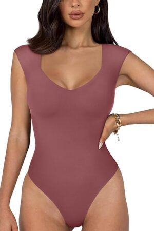 Butsmooth? Women's Trendy Sexy Casual V Neck Double Lined Sleeveless Slimming Going Out Tank Top Bodysuits
