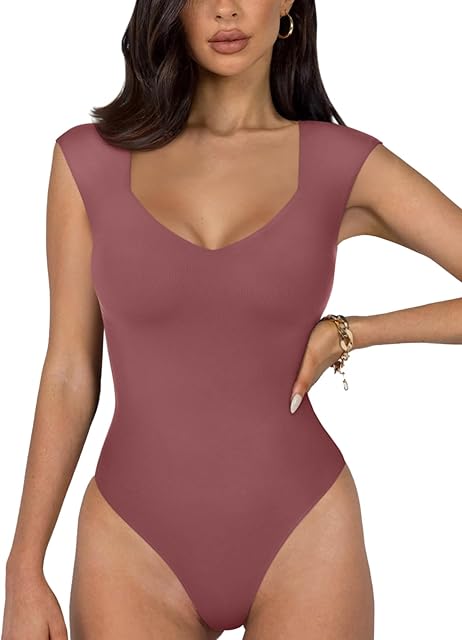 Butsmooth? Women's Trendy Sexy Casual V Neck Double Lined Sleeveless Slimming Going Out Tank Top Bodysuits