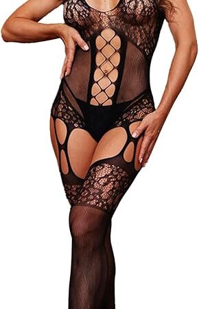Fishnet Bodystockings Sexy Lingerie for Women Naughty Outfits Crotchless Body Suits Plus Size One Piece Rave Bodysuit