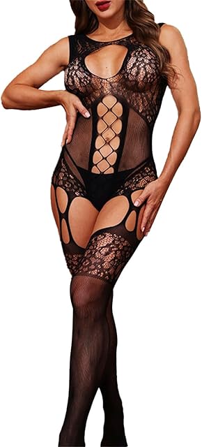 Fishnet Bodystockings Sexy Lingerie for Women Naughty Outfits Crotchless Body Suits Plus Size One Piece Rave Bodysuit