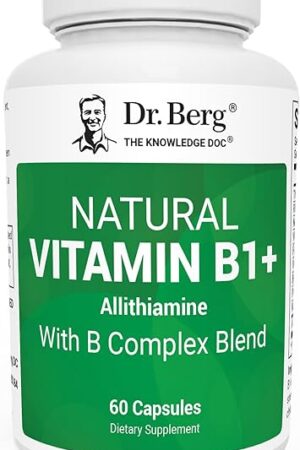 Dr Berg Natural Vitamin B1 B6 B12 Complex - Allithiamine Vitamin B1 Supplement with 8 Essential Vitamin B Complex for Men & Women Including Thiamin, Niacin, Folate, Magnesium & More - 60 Capsules