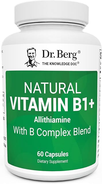 Dr Berg Natural Vitamin B1 B6 B12 Complex - Allithiamine Vitamin B1 Supplement with 8 Essential Vitamin B Complex for Men & Women Including Thiamin, Niacin, Folate, Magnesium & More - 60 Capsules