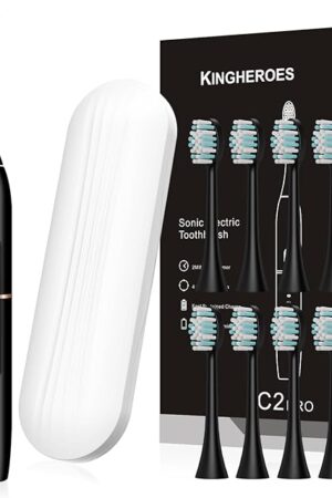 Electric Toothbrush Set, Comes with 8 Brush Heads & Travel Case,4 Modes with 2 Minutes Built in Smart Timer, One Charge for 60 Days, 42000 VPM Motor (Black)