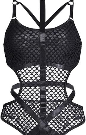 Women's Sexy Cutout Fishnet Bodysuit Teddy with Backless Choker Lingerie Underwear