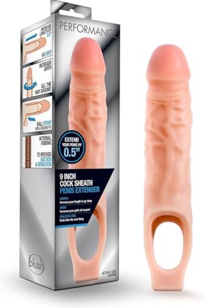 Blush Novelties, Performance - Ultra Soft X5 Plus 9 Inch Penis Sheath Extender - Extend Your Penis 0.5" - Thicken Up to 1.5"- Realistic Textured Cock Sleeve - Girth Enhancer Sex Toy for Men - Beige