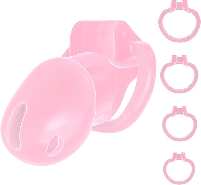 FYJENNICC HT-V2 Male Chastity Cage - Beginner-Friendly Lightweight Design with 4 Adjustable Rings & Invisible Lock | Secure Bondage Gear | Adult Sex Toy for Men (Pink, Short)