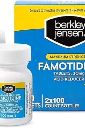 berkley jensen Maximum Strength Famotidine 20 mg - (200 Count), Acid Reducer Tablets, Relieves Meal-Induced Heartburn & Acid Indigestion Symptoms, All-Day Heartburn Prevention & Relief