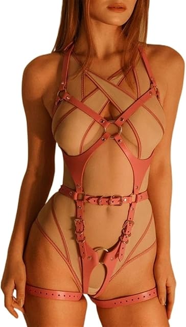 Women's Pink Sexy Harness Full Body Bondage Punk Leather Strap Chest Harness Erotic Underwear Adjustable Body Jewelry For Women Girls Cage Bra Leg Straps Carnival Dance Rock Role Playing Party