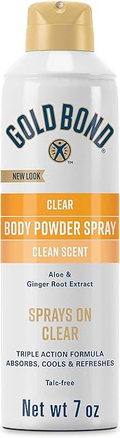 Gold Bond No Mess Clear Invisible Body Powder Spray, 7 oz, Absorbs Odor-Causing Sweat