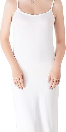 Women's Full Slip Dress Soft Cotton Under Dress Spaghetti Strap Cami Dress Seamless Basic Sleepwear Chemise Nighgowns