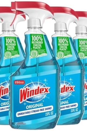 Windex Glass and Window Cleaner Spray Bottle, Bottle Made from 100% Recycled Plastic, Surface Cleaning Spray, Original Blue Scent, 23 Fl Oz (Pack of 6)