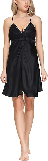 Women's Sexy 100% Mulberry Silk Slip Chemise with Silk Chiffon Inside Front Slit