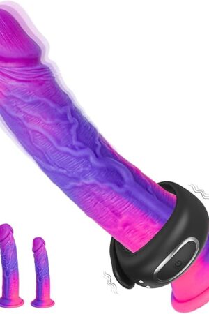 3 Piece Silicone Fantasy Beginner Dildo Set (6" 7" 8") with Vibrating Adjustable Cock Ring, Pink Colorful Funny Small Big Dildo Penis with Suction Cup, Realistic G Spot Anal Play Sex Toy for Men Women
