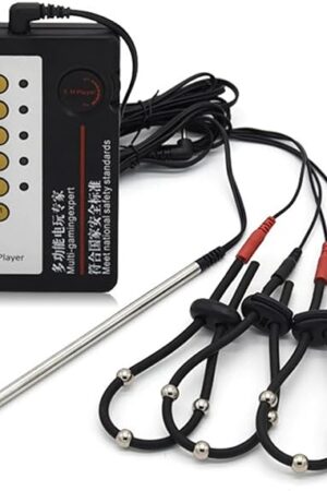 4-Ring Male Masturbation Adjustable Penis Ring with Beads Electric Shock Metal Urethral Plug Male Electric Shock Sex Toy