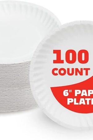 Hygloss Products Paper Plates - Uncoated White Plate - Use for Foodware, Events, Activities, Crafts Projects and More - Environmentally Friendly - Recyclable and Disposable - 6-Inches - 100 Pack