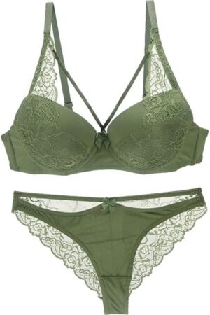 Women's Lightly Padded Eyelash Lace Bra and Panty Set