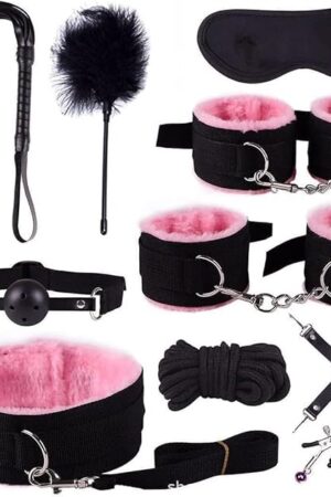 Adult Sex Toys Plush Leather Handcuffs Collars,Bed Ties Restraints Neck to Wrist Restraints Rope kit,Adjustable Bondage Gear & Accessories,Couple SM Sex Game Tool Yoga Sweater d44, Pink