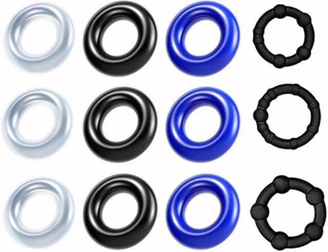 Cock Rings Sex Toys 12Pcs Silicone Penis Ring Multi-Coloured Cockring Cock Sexual Stimulation Device Games for Men Erection Enhancing Long Lasting Stronger Adult Sex Toys for Men Couple (Black)