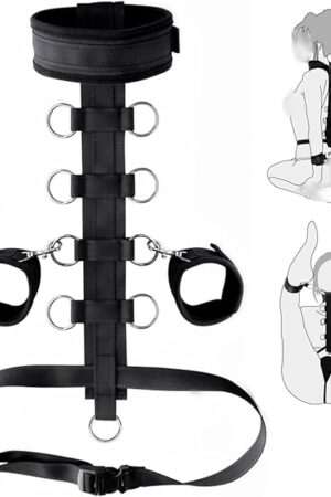 BDSM Bondage Kit Adult Restraints Sex Toys, Neck to Wrist Adjustable Bondage Gear & Accessories, Behind Back Handcuffs Collar with Blindfold Bed Straps Restraints Sex Ropes Sweater C9