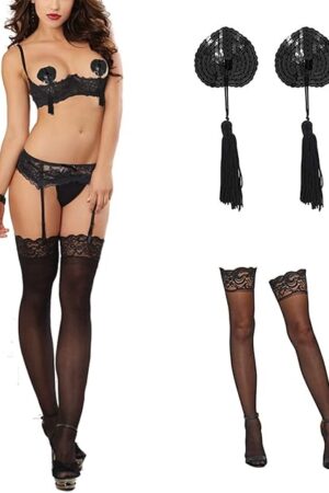 Women Lingerie Sets with Garter Belt Lace Teddy Babydoll Bodysuit Push Up Underwired Floral Bra and Panty Set