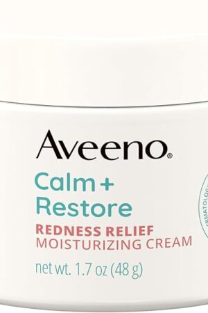 Aveeno Calm + Restore Facial Cream for Redness Relief, Soothing Face Moisturizer for Sensitive Skin, Hypoallergenic Formula, Fragrance-Free, 17 OZ