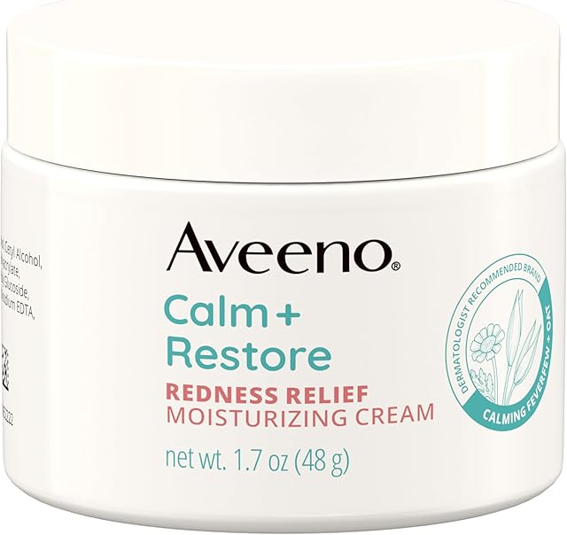 Aveeno Calm + Restore Facial Cream for Redness Relief, Soothing Face Moisturizer for Sensitive Skin, Hypoallergenic Formula, Fragrance-Free, 17 OZ