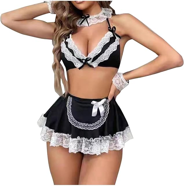 Women Cosplay Lingerie Sexy Set Maid Costume Outfit Strappy Babydoll Nightgown Sluttly Naughty Sleepwear