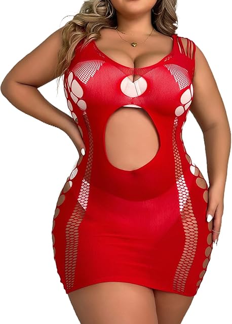 Womens Sexy Bodystocking Plus Size Valentine's Day Lingerie Red Lace Babydoll Lingeries Sexy Pajama Bodysuits for Women