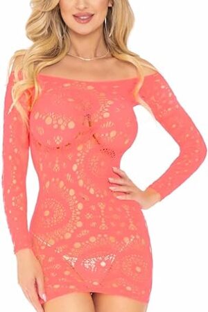 Women's Crochet Lace Long-Sleeved Mini Dress