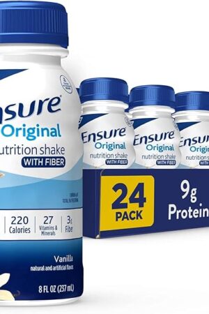 Ensure Original Vanilla Nutrition Shake with Fiber| Meal Replacement Shake | Ready To Drink | 9g Protein, 27 Vitamins and Minerals | 8 fl oz - 24 Pack