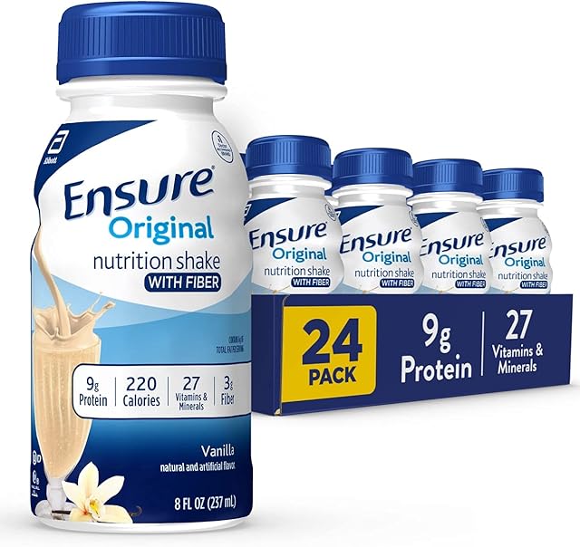 Ensure Original Vanilla Nutrition Shake with Fiber| Meal Replacement Shake | Ready To Drink | 9g Protein, 27 Vitamins and Minerals | 8 fl oz - 24 Pack