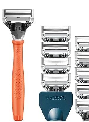 Harry's Shaving Kit for Men - Razor Handle, 15 Razor Blade Refills, and Travel Blade Cover - Orange